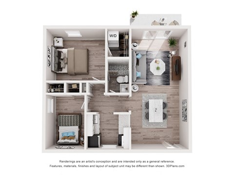 2 Bed 1 Bath Floor Plan at Palm Cove Apartments, Daytona Beach